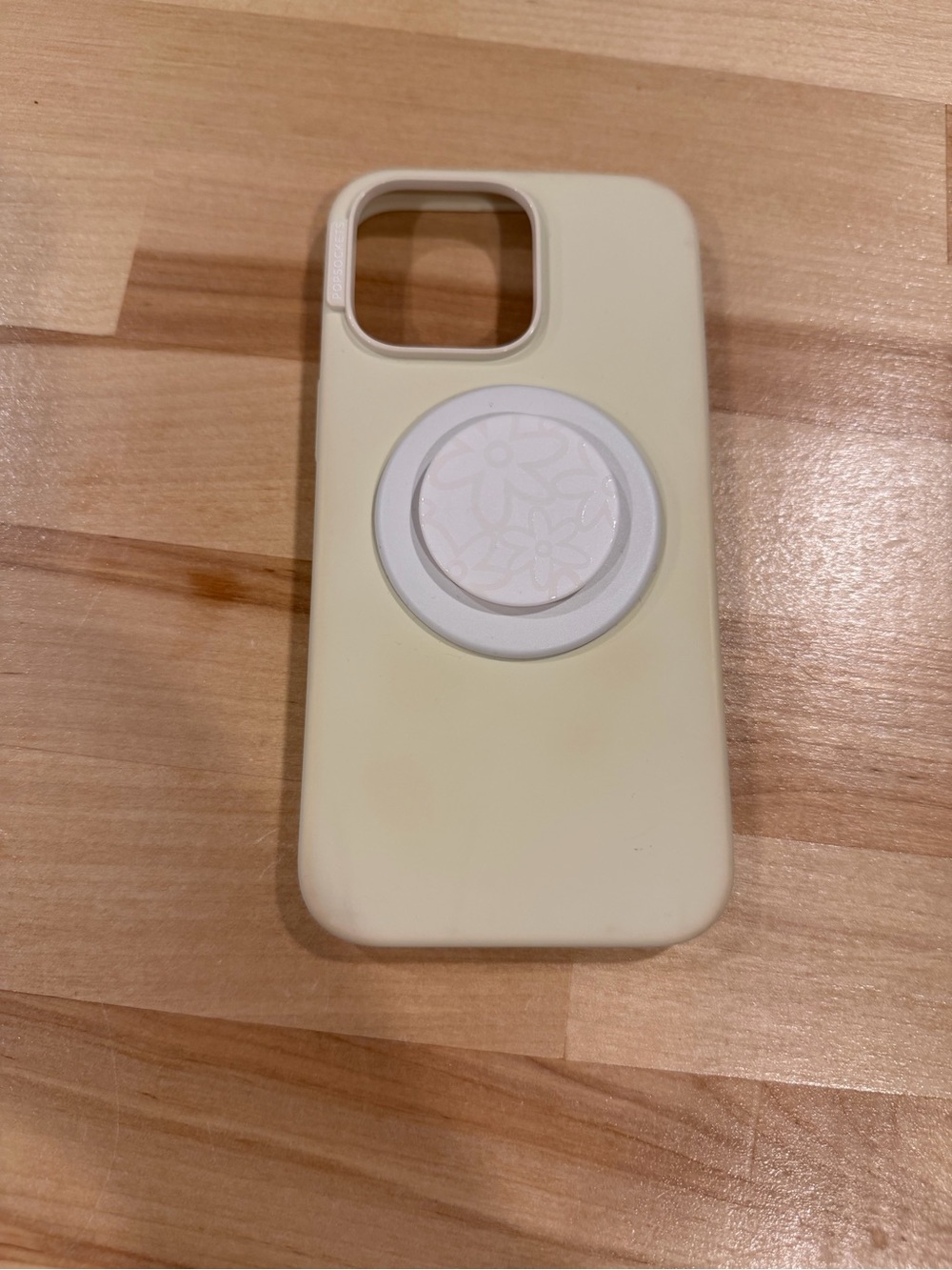 iPhone 15 Pro Max PopSocket Silicone Phone Case with White PopSocket - Cream